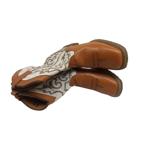 Laredo Men's 10" Cowboy Square Toe Leather Western Boots White/Brown Size 9D - Picture 4 of 8